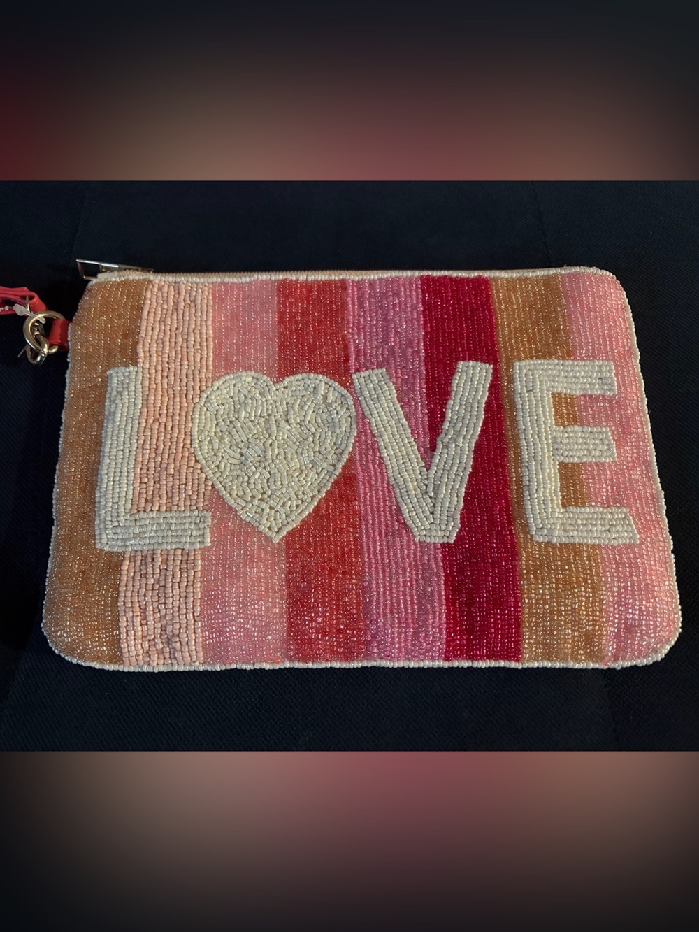 Beaded 'LOVE' Wristlet Clutch - Pink & Red Striped